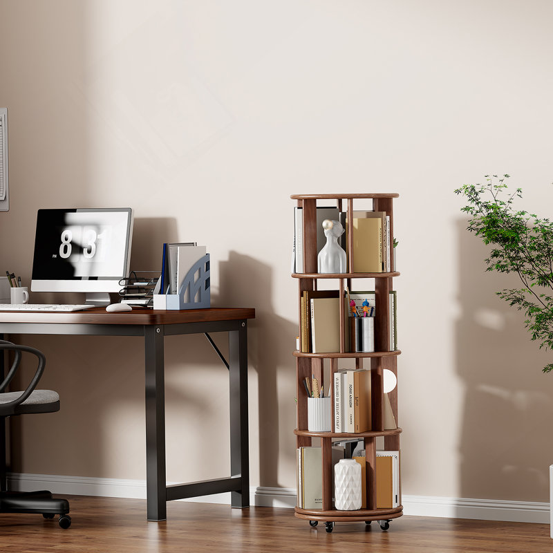 Rotating Bookshelf With Wheels, Round Bookcase, 360° Spinning Book Shelf Tower For Small Space