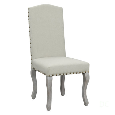 Set of 2 Light Beige Linen Upholstered Dining Chairs with Nailhead Trim and Solid Wood Legs, Easy Assembly for Versatile Home Use