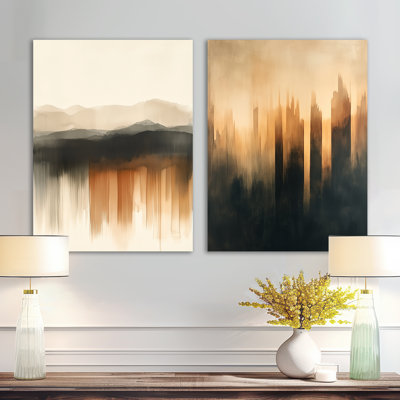 Ensemble de 2 impressions murales beige moderne et moderne en forme de I - noir