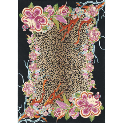 Jungle Forest Hand Tufted Wool Floral Area Rug in Brown/Black/Pink