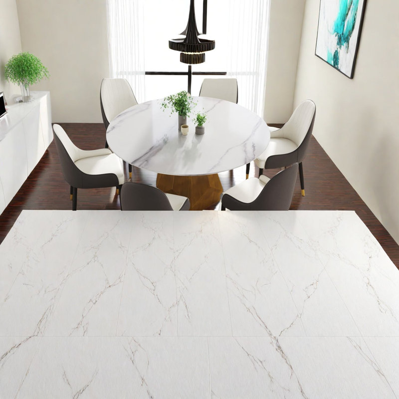 Ensemble de table de salle à manger moderne en marbre avec base en métal et 6 chaises, idéal pour recevoir à la maison