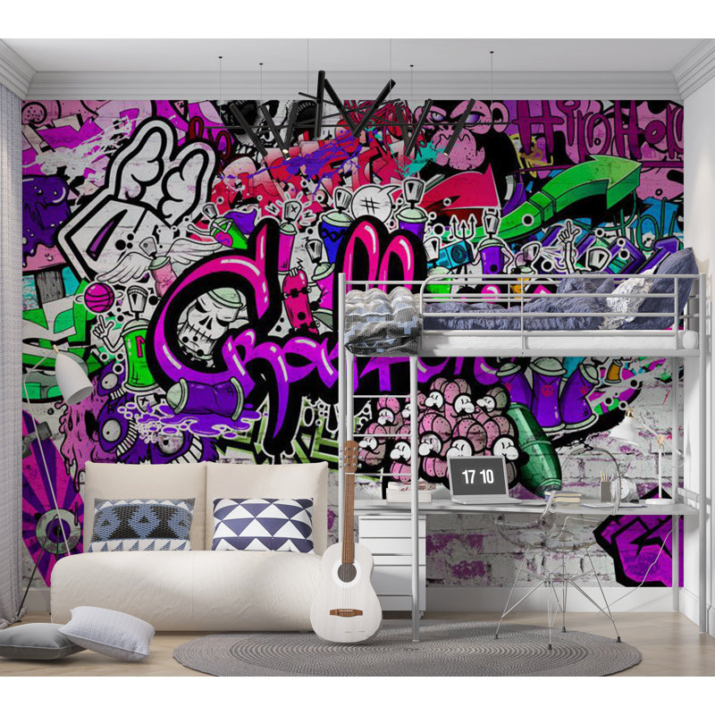 Murale Peel & Stick Street Art - graffiti mauve, L 38 po x L 27 po
