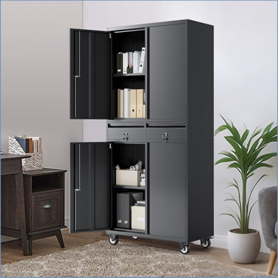 Metal Storage Cabinet, 73 Inch Garage Storage with Locking Doors and Adjustable Shelves, Heavy Duty Tool Cabinet with 2 Drawers