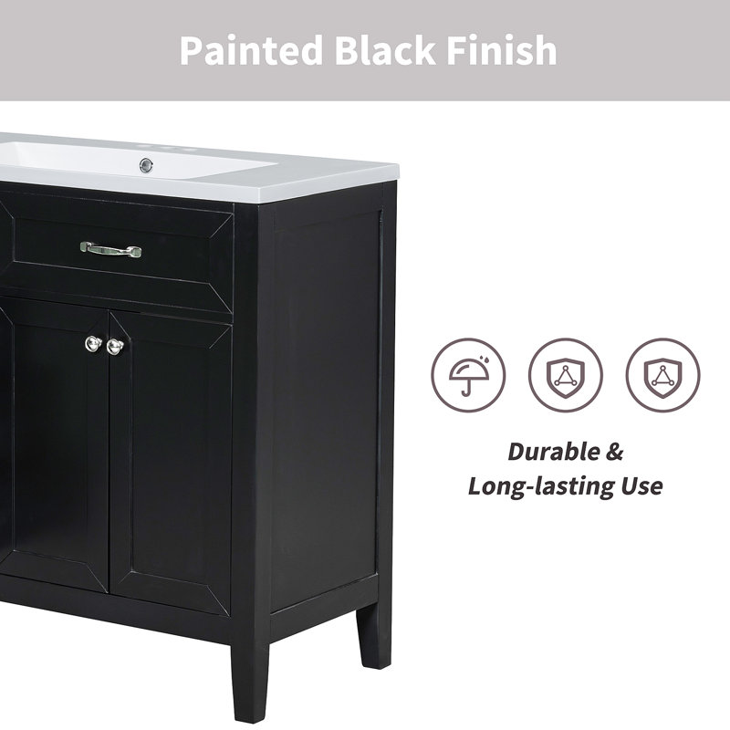 Ensemble de meuble-lavabo 36 po avec lavabo, armoire de salle de bain avec tiroirs, cadre solide et panneau de fibres à densité moyenne