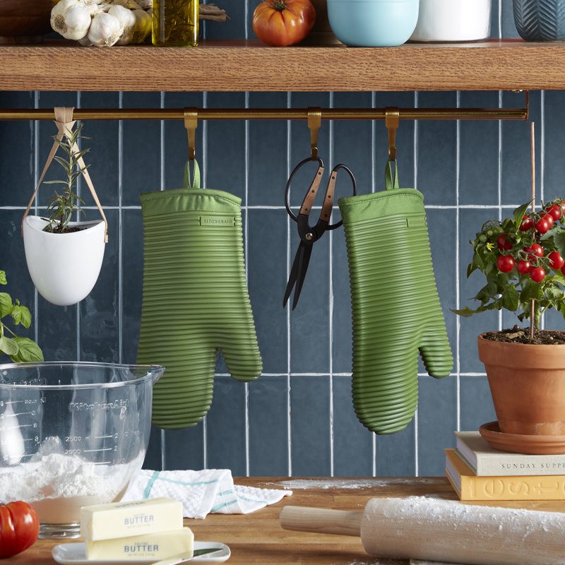 KitchenAid Ribbed Soft Silicone Oven Mitt, Light Blue