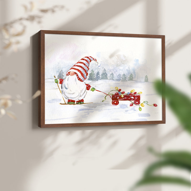 Gnome d'hiver II - reproduction encadrée - réaménageable, H 22 po x l 28 po, Noyer
