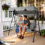  Ensemble de balançoire de patio en métal pour 2 personnes avec coussin et auvent réglable en rouge-1746353999