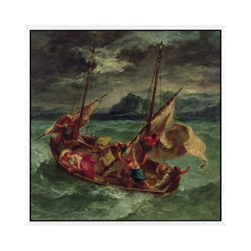 Christ On The Sea Of Galilee, 1854 by Ferdinand Victor Eugene Delacroix - Painting on Canvas, White Framed