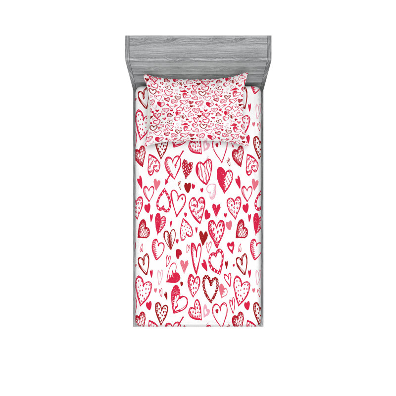 Drap-housse et coussin décoratif Ambesonne Love Magenta Ruby blanc, Ensemble de draps pour lit simple TG + 3 articles 