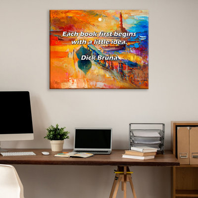 Citation artistique «Chaque livre commence par une petite idée». Toile tendue par By Bruna