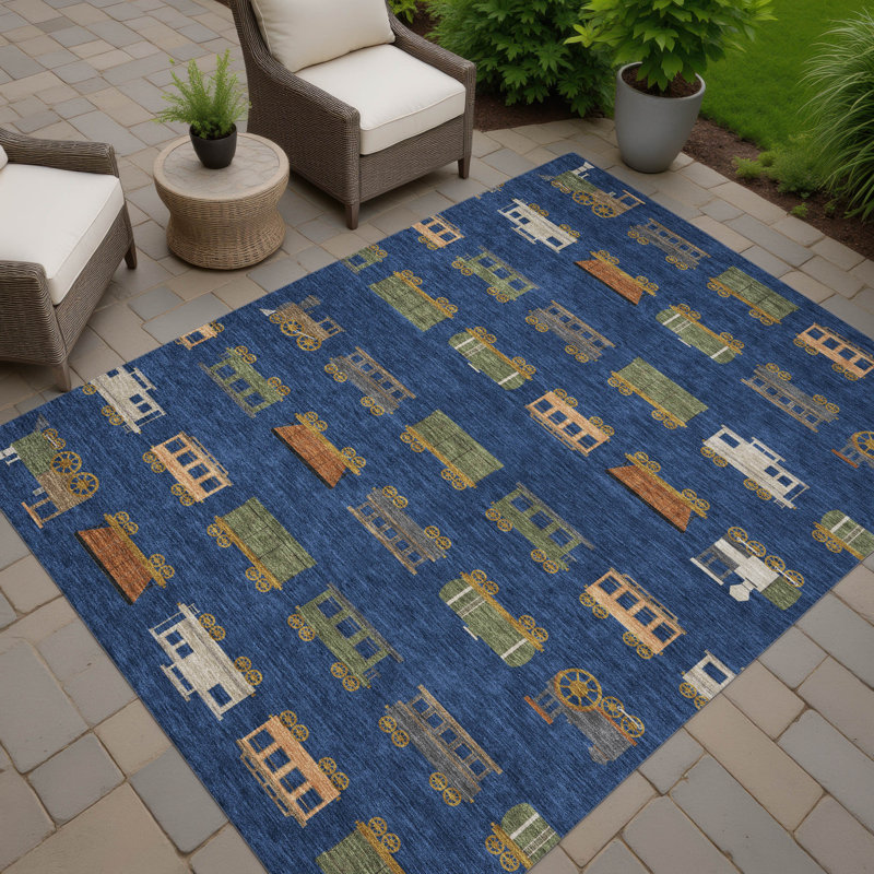 Machine Washable Indoor/Outdoor Chantille ACN2621 Kids Rug, Navy, 5' x 7'6"