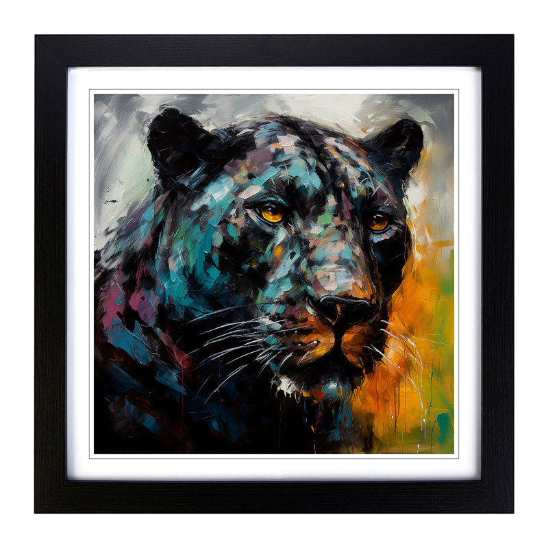 Panther Palette Knife Painting No.2 - Single Picture Frame Print on Wood, Black