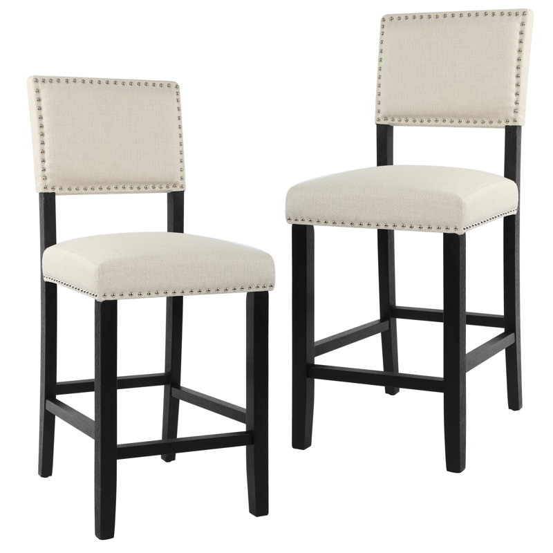 Ennu Upholstered Counter Stool with Solid Wood Frame, Beige