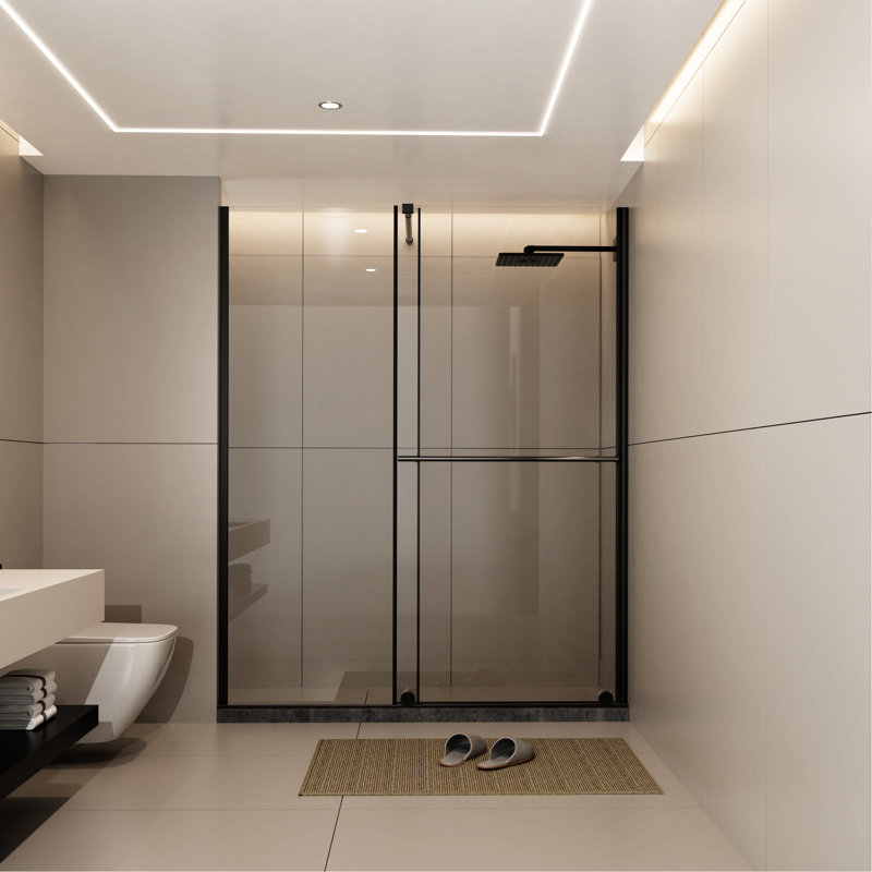 Walk-In Shower Screen 30 - 60 In.W X 72 In.H, 1/4" Thick Glass, Stainless Steel Handle, Black Supporting Bar, Sliding Door, Stable And Dependable, Leak- Installation In.H Glass 1/4 Inch Handle & Dual