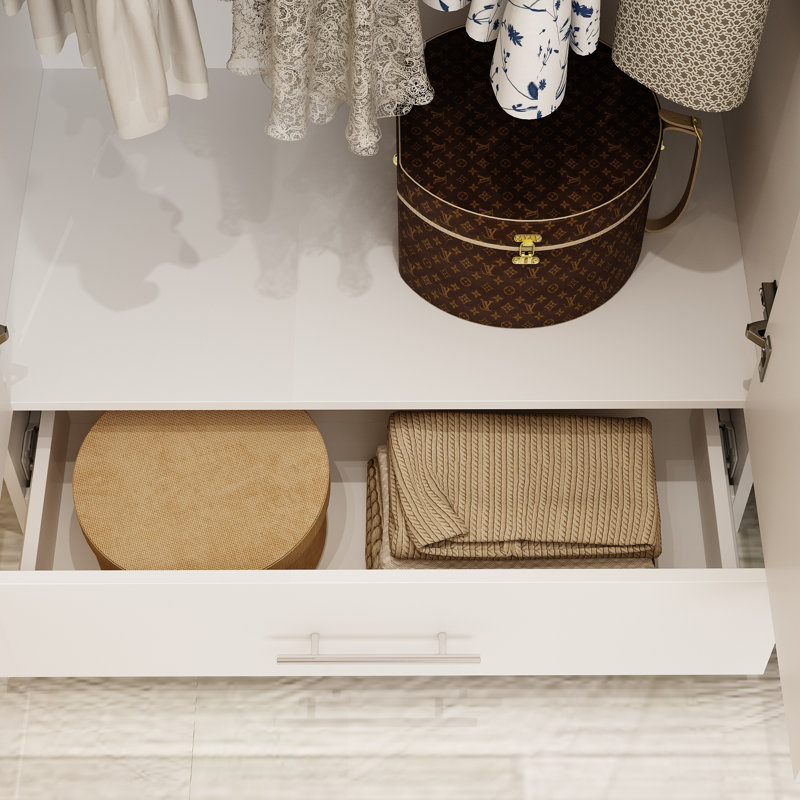 3-Piece Wooden Wardrobe With 3 Drawers, White/Natural