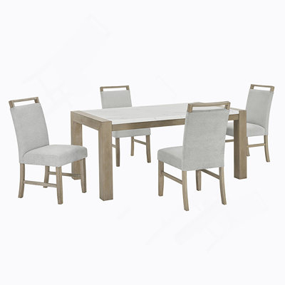 Ensemble de salle à manger 5 pièces avec plateau en faux marbre blanc et pieds en chêne clair pour la salle à manger, la table de cuisine et les chaises