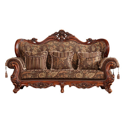 European Cloth Art Solid Wood Carved Sofa 92.9'' Rolled Arm Sofa -  Romero, HJF28NY20B6