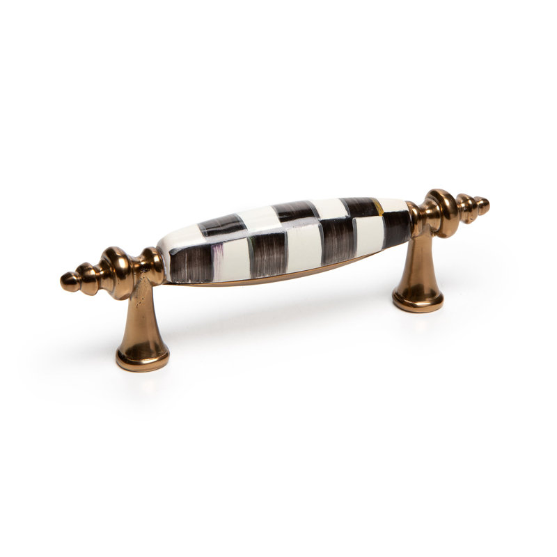 Courtly Check Brass Drawer Pull, Brass/Black/White