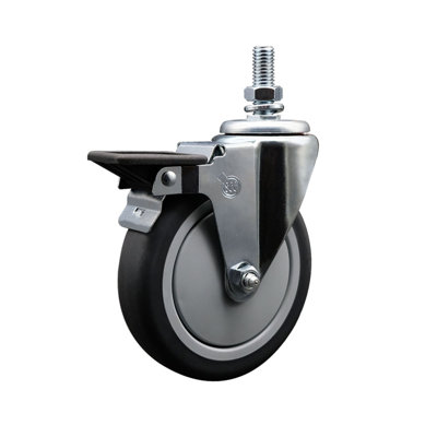 Rubber Wheel Swivel 5/8 Inch Threaded Stem Caster Set with Brake