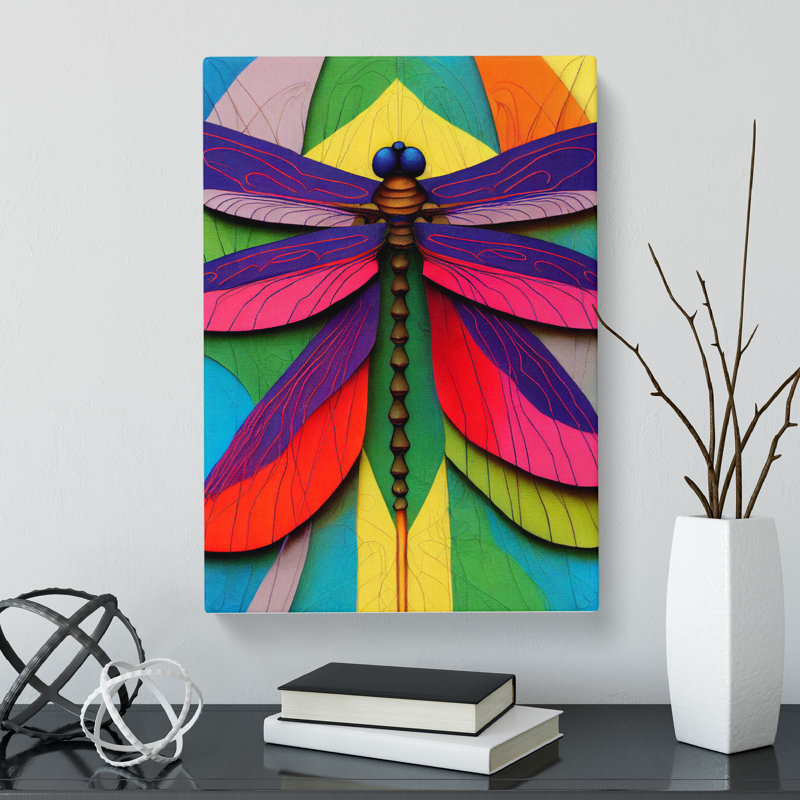 Mudoch Dragonfly Patchwork - Wrapped Canvas, 50cm H x 35cm W x 3cm D