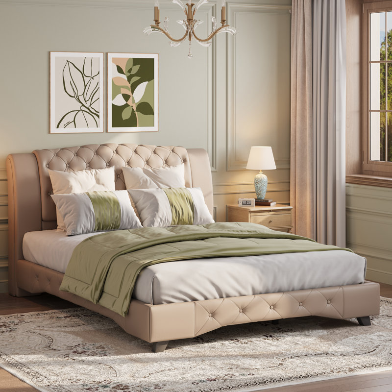 Lit plateforme tapissier néo-classique Aurelia, Brun, Grand lit