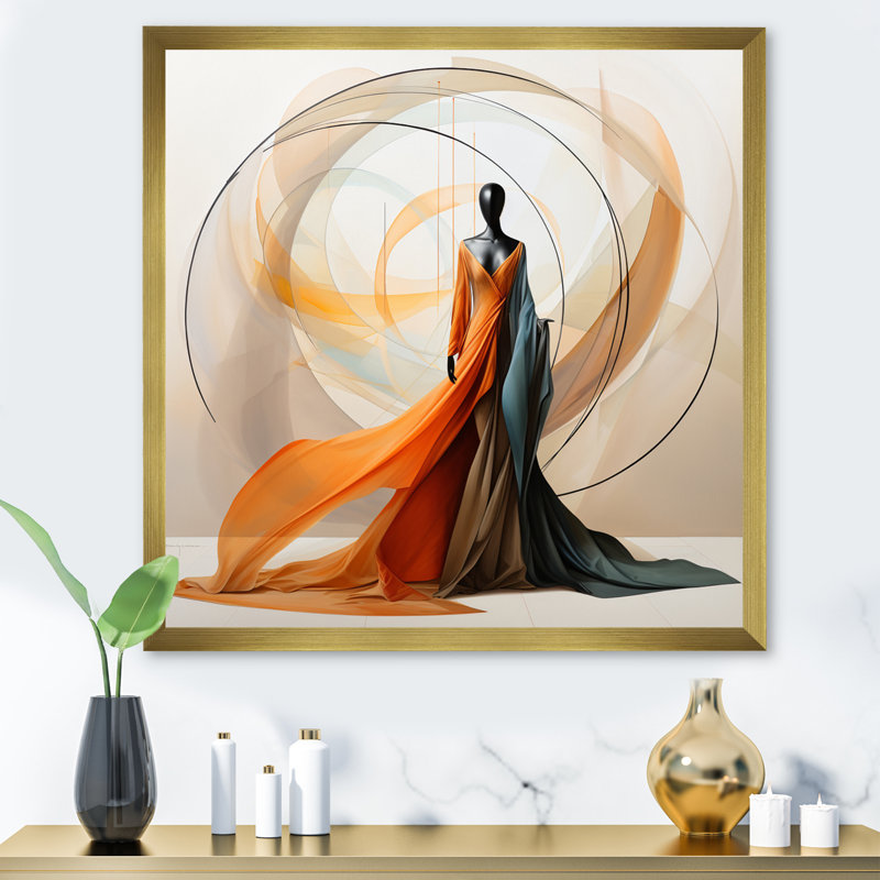 Abstrait contemporain danseur africain I - art mural femme afro-américaine, H 36 po x l 36 po, Doré, Cadre photo unique