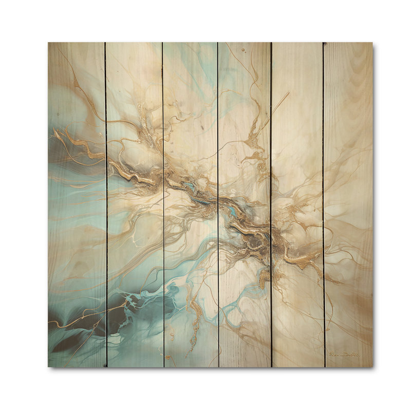 Foudre beige et bleu liquide Art Explosion - Lightning Wood, art mural sur bois de pin naturel, H 30 po x l 30 po
