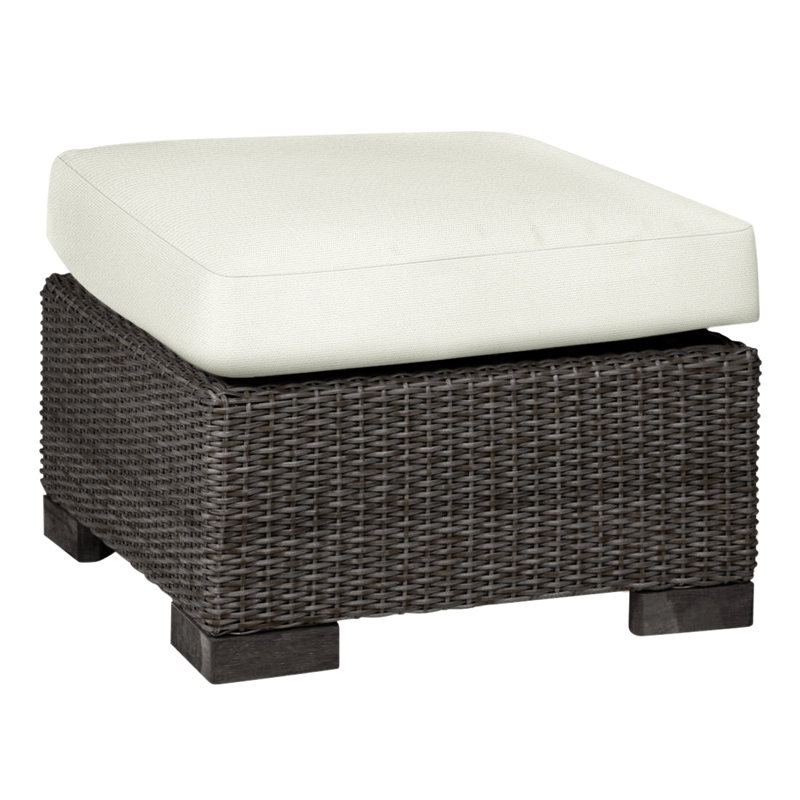 Club Outdoor Ottoman with Cushion, No Welt, Natural White, Black Walnut