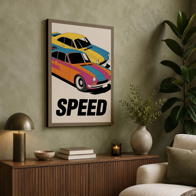Stacked Speed Retro - Wrapped Canvas, 36x24 - 91.4 x 61.0 cm, Teal Border