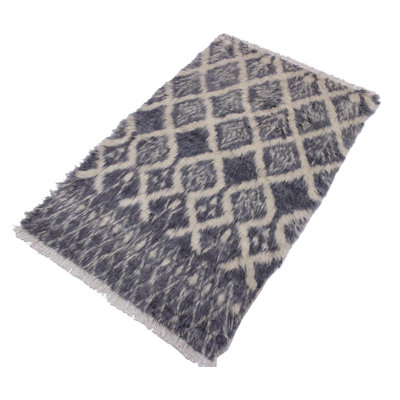 Tapis gris rectangulaire en laine noué à la main à motif géométrique 3 pi 1 po x 4 pi 11 po Stpeter