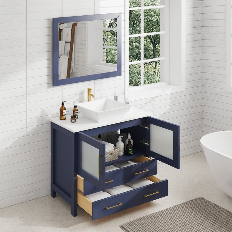 Ensemble de meuble-lavabo simple avec miroir , Bleu, 36" l
