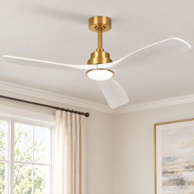 Karlena 52" Modern Farmhouse Dimmable Ceiling Fan with LED Lights and Remote Control 3 Colors 6 Speeds Reversible Noiseless DC Motor
