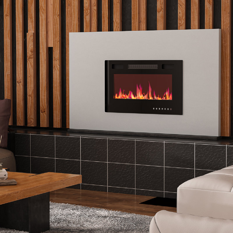 Auzenne 30'' W Matte Black Electric Fireplace