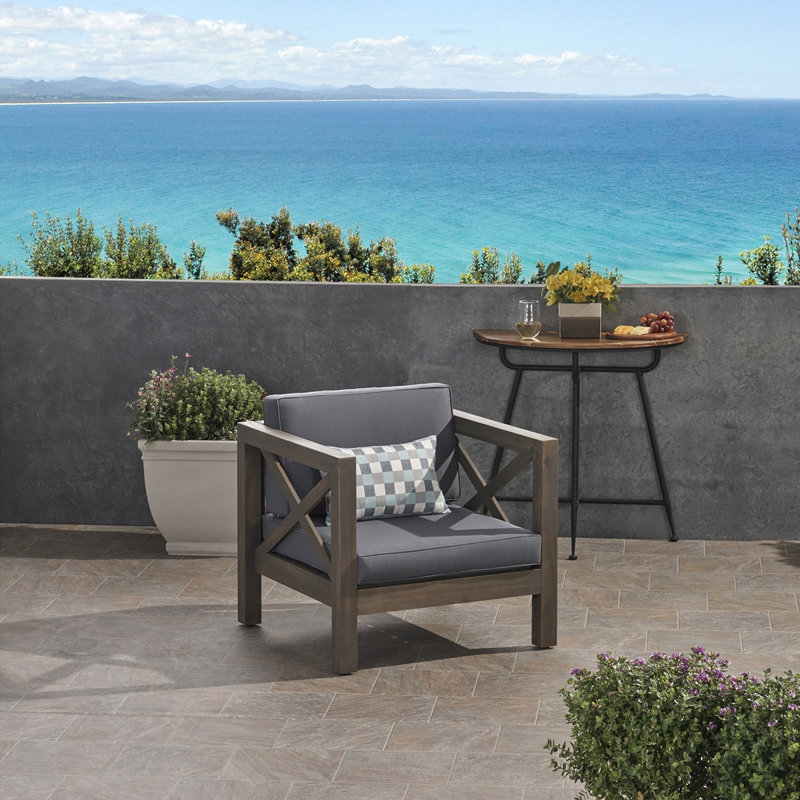 Farmhouse Style Outdoor Patio Club Chair, Brown, Gray