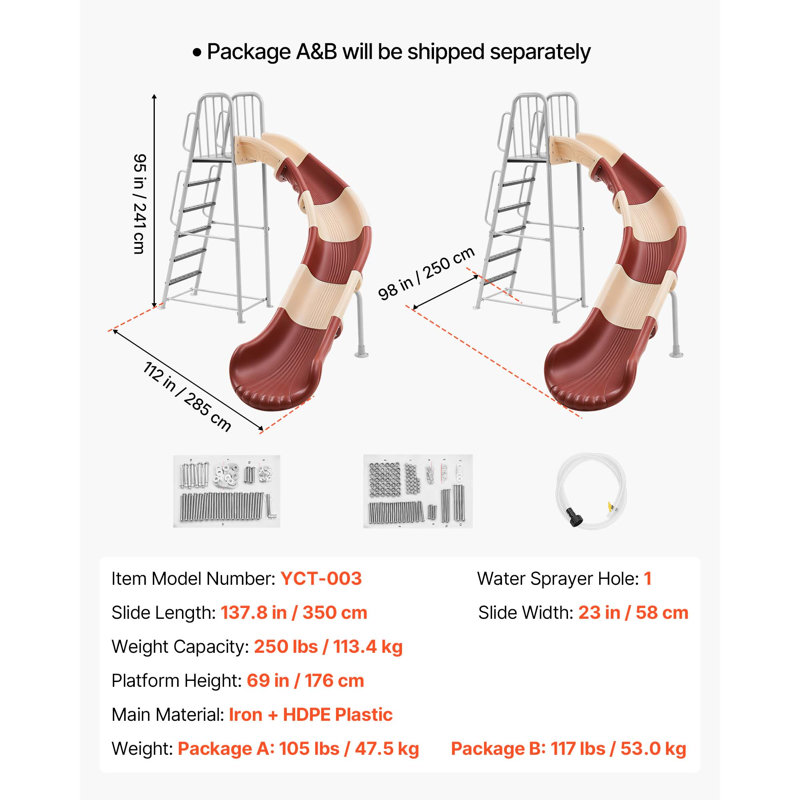 Glissade d'eau, grand toboggan aquatique extérieur de 10 pi avec gicleur et échelle réglables intégrés, glissade de piscine autoportante, équipement de terrain de jeu en métal et en plastique, plateforme pour les activités amusantes dans la cour