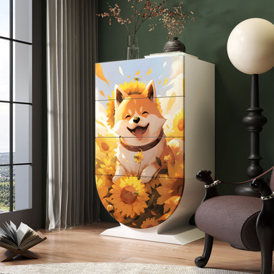Cartoon-patterned solid wood four-drawer cabinet