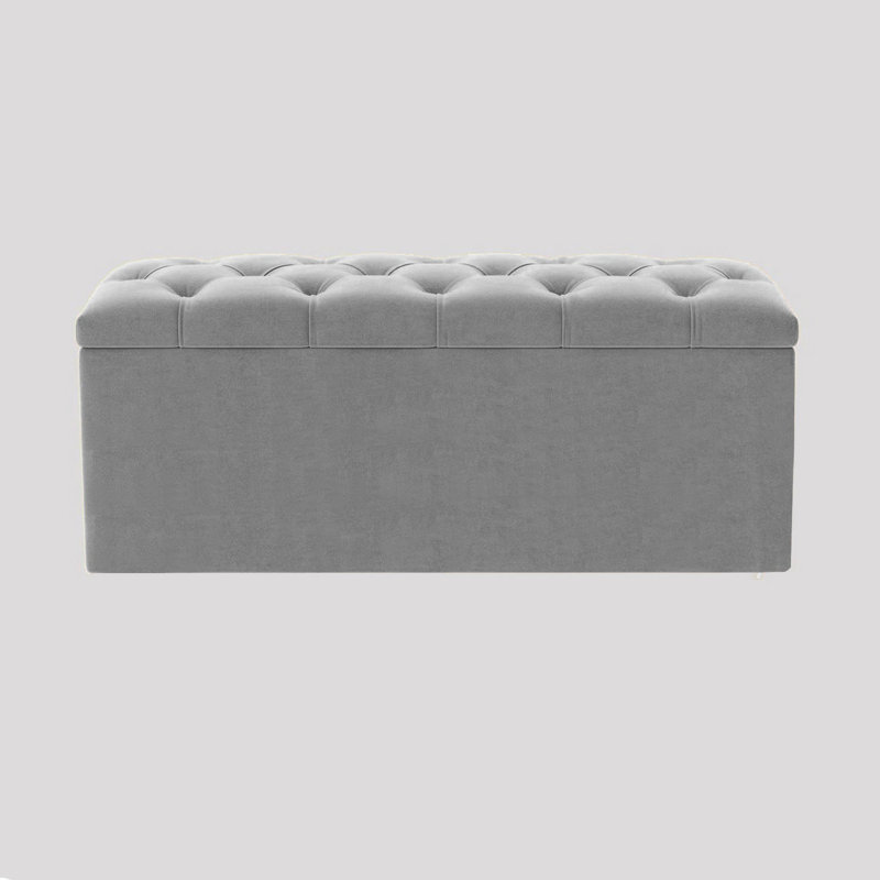  Luna Wide Chesterfield Velvet Rectangle Solid Color Standard Ottoman Box with Storage, Upholstered Deep Storage End of Bed Bench
