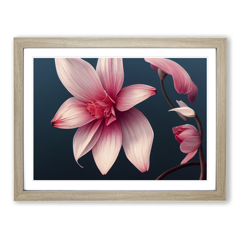 Stunning Flower - Single Picture Frame Print, 46cm H x 64cm W x 2cm D, Oak