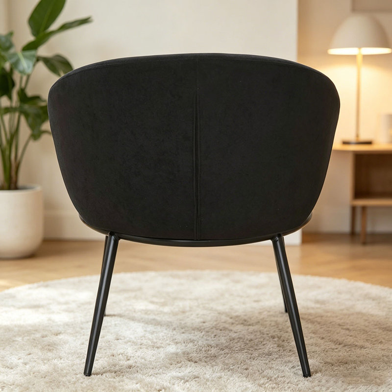 Chaise avec accoudoirs demi-tonneau Mid-Century, Velours noir