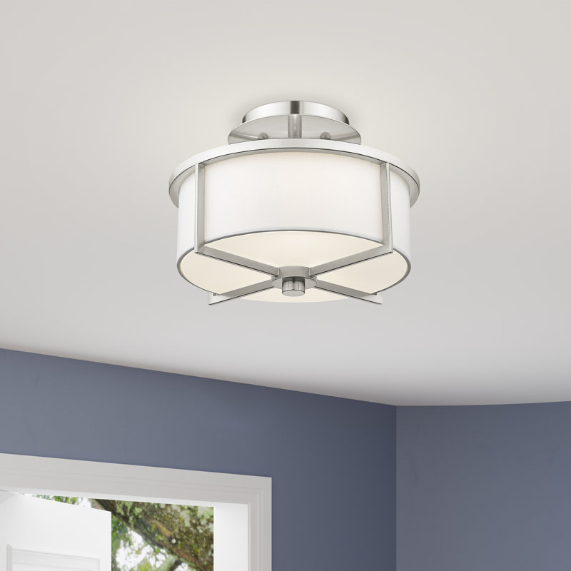 Plafonnier semi-encastré 2 lumières 11 po Charlieann, Nickel brossé