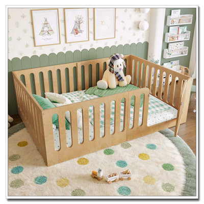Floor Bed with High Fence with Door, low-profile and No Box Spring Needed Design