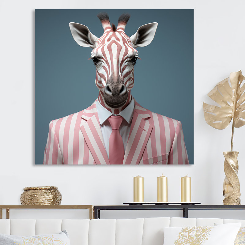 Élégance de mode girafe rose et blanche - Art mural animal girafe, Toile tendue, H 16 po x l 16 po x P 1 po