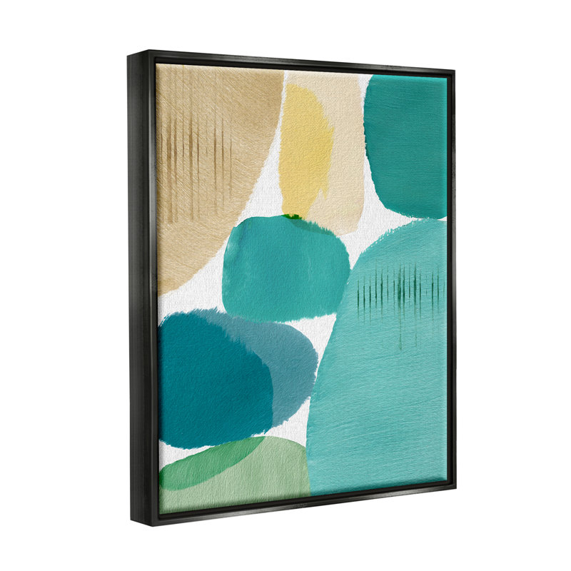 Abstract Teal and Beige Canvas Print with Black Frame, 25 x 31