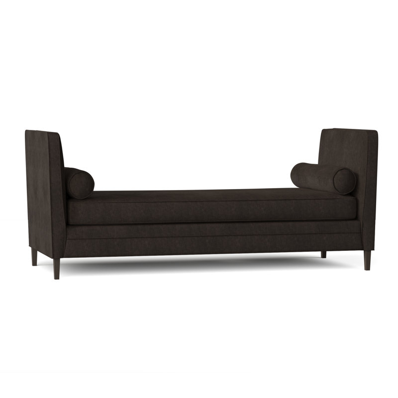 Lydia Upholstered Bench, Bella Black Performance Velvet, Brown Mahogany
