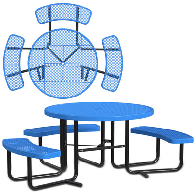 Leisure Craft 46" Round ADA Accessible Outdoor Picnic Table with 3 Bench Seats