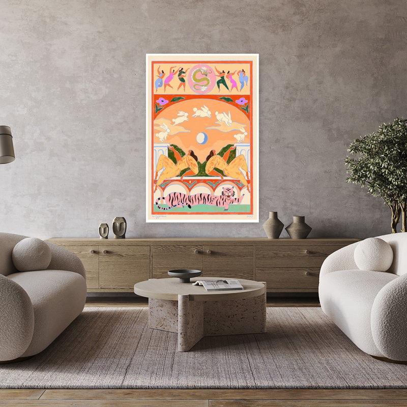 Art contemporain contemporain abstrait coloré, fleur de lapin, H 48 po x l 32 po