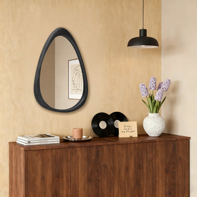 Asymmetrical Irregular Wall Mirror with Solid Wood Frame, Organic Decorative Accent Mirror