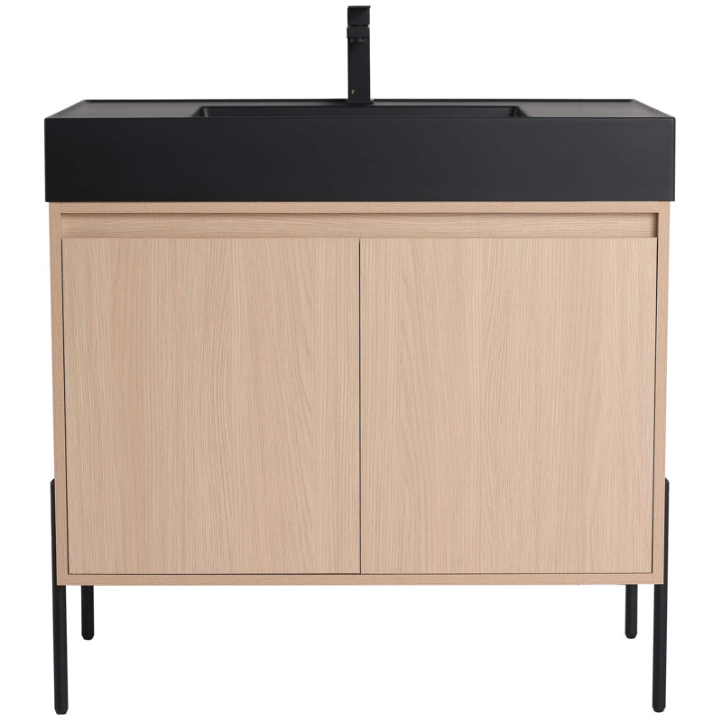 Meuble-lavabo Yordana de 36 po de largeur Ebern Designs, Noir, noir, noir, noir, Chêne blanc