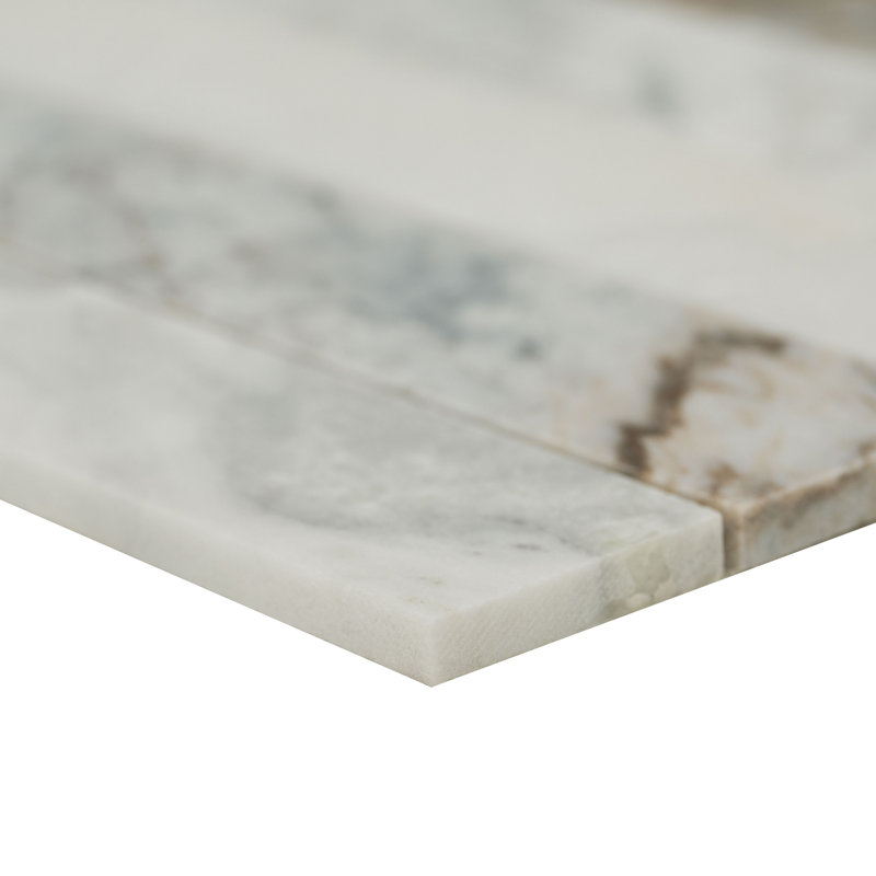 Castella de Blanc 2 in. x 12 in. Honed Marble Mosaic Floor and Wall Tile