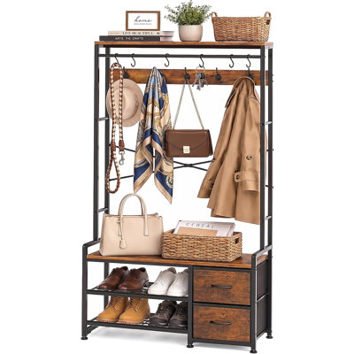 Hall Tree with Bench and Shoe Storage, Rustic Brown